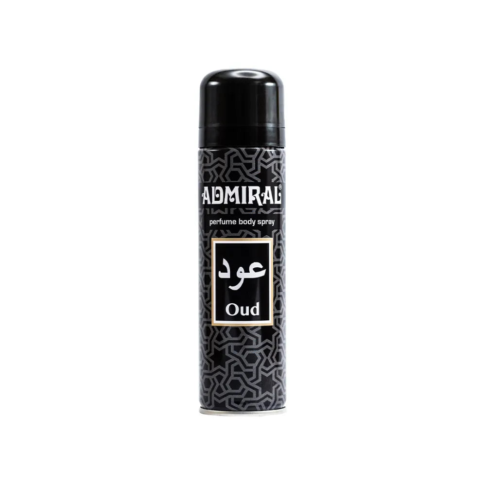Admiral Oud Perfume Body Spray dark aerosol can with pattern design