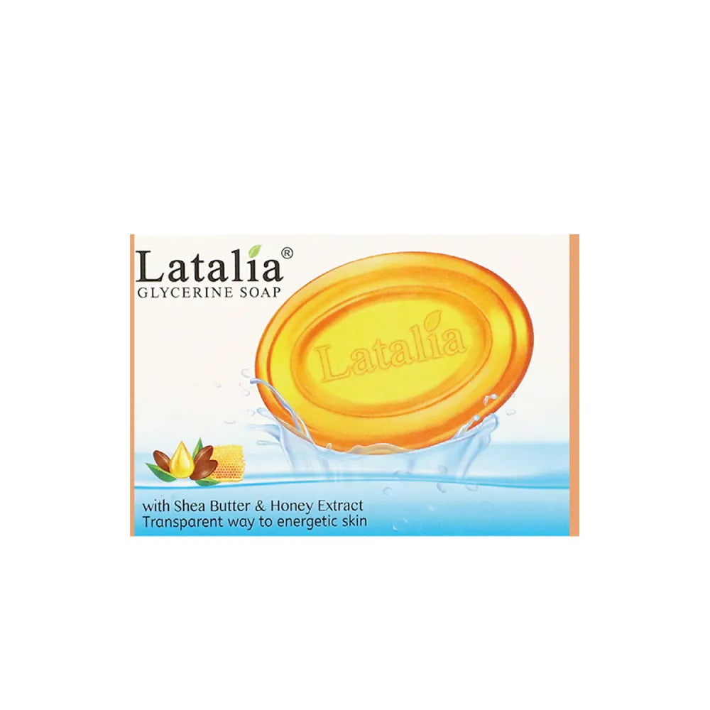 Latalia Glycerine Soap with Shea Butter & Honey Extract packaging with orange soap bar