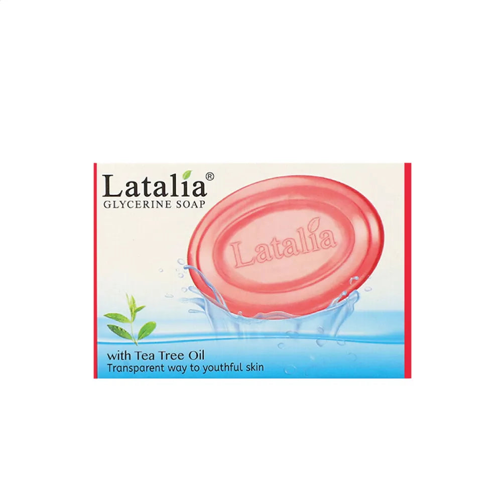 Latalia Glycerine Soap with Tea Tree Oil packaging with pink soap bar