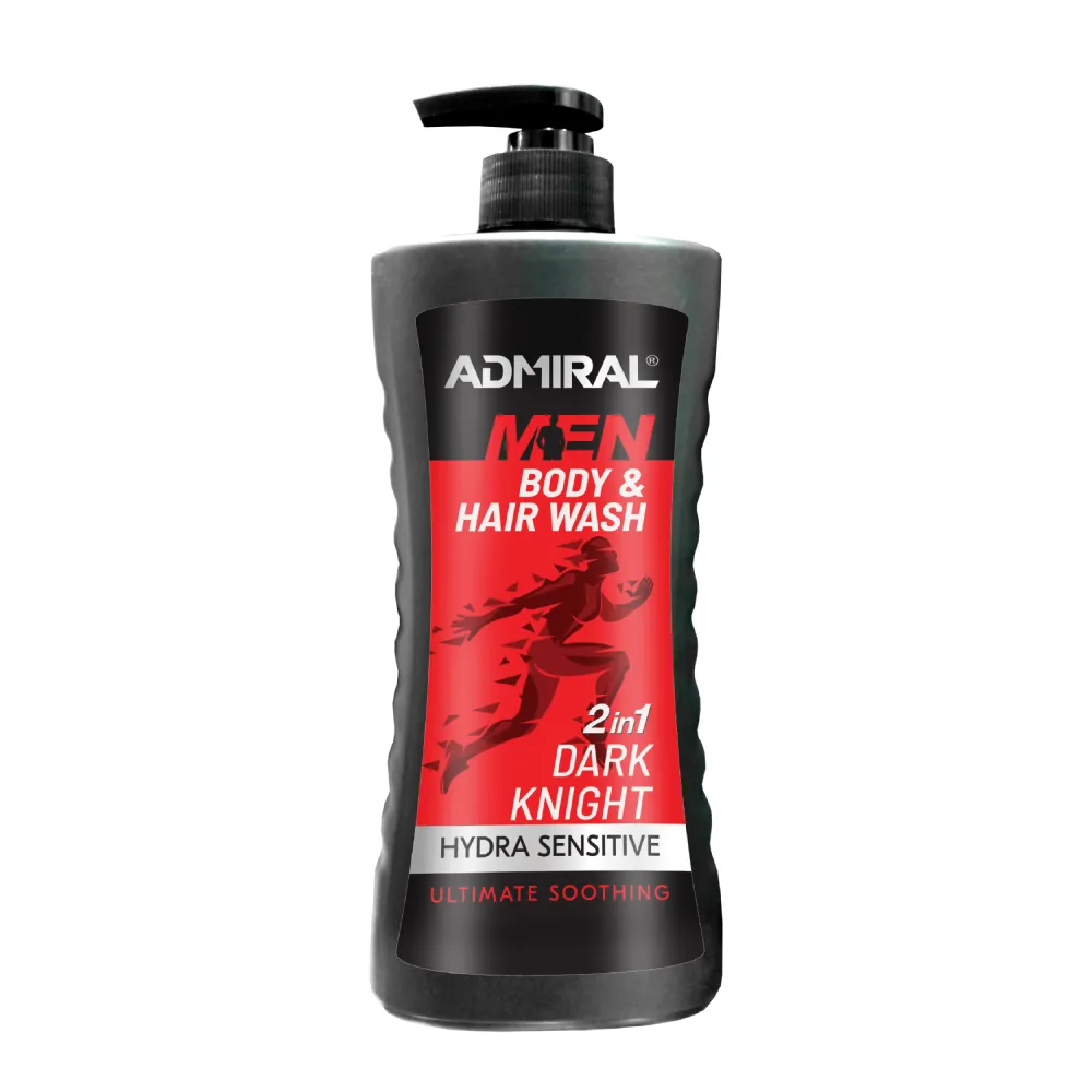 Admiral Men Dark Knight 2in1 Body and Hair Wash black pump bottle with red label
