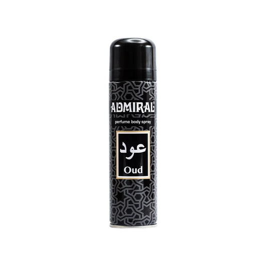 Admiral Oud Perfume Body Spray dark aerosol can with pattern design