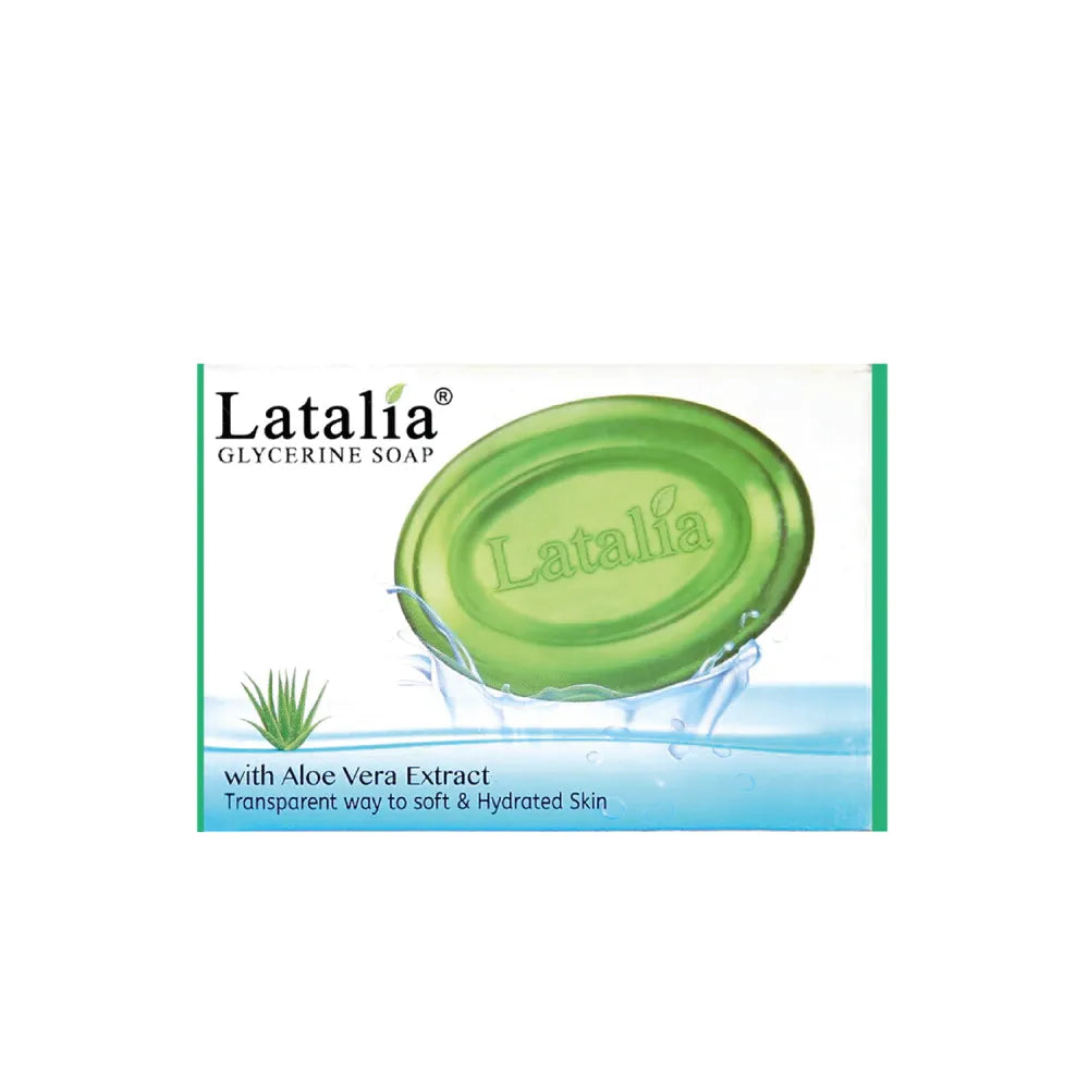Latalia Glycerine Soap with Aloe Vera Extract packaging with green soap bar