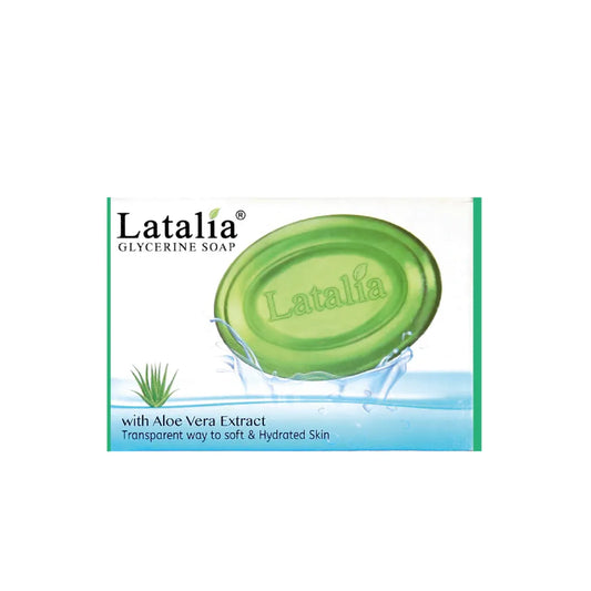 Latalia Glycerine Soap with Aloe Vera Extract packaging with green soap bar